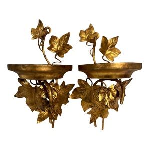 Vintage Gold Leaf Wall Sconce Set of 2-Italy